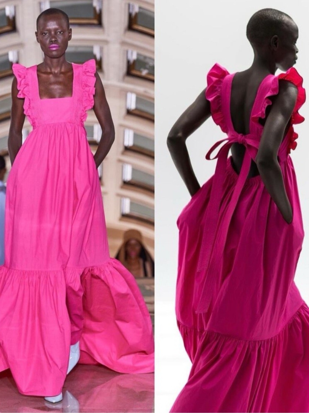 Imperial Fuchsia Ruffle-Trim Maxi Dress